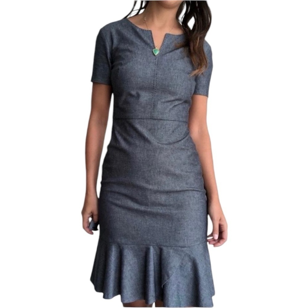 Banana Republic Blue Chambray Sheath Peplum Dress Size 4 - Picture 16 of 16